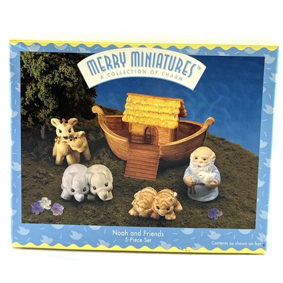 Hallmark Merry Miniatures Noah and Friends 1996 Story Time 5-Piece Set w/ Box - Picture 7 of 9